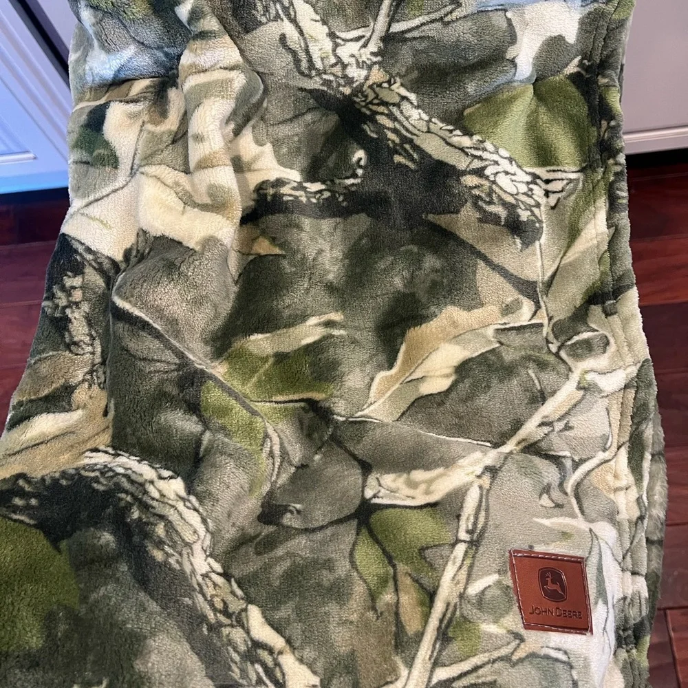 John Deere camouflage camo Green and Yellow Plush Throw Blanket
